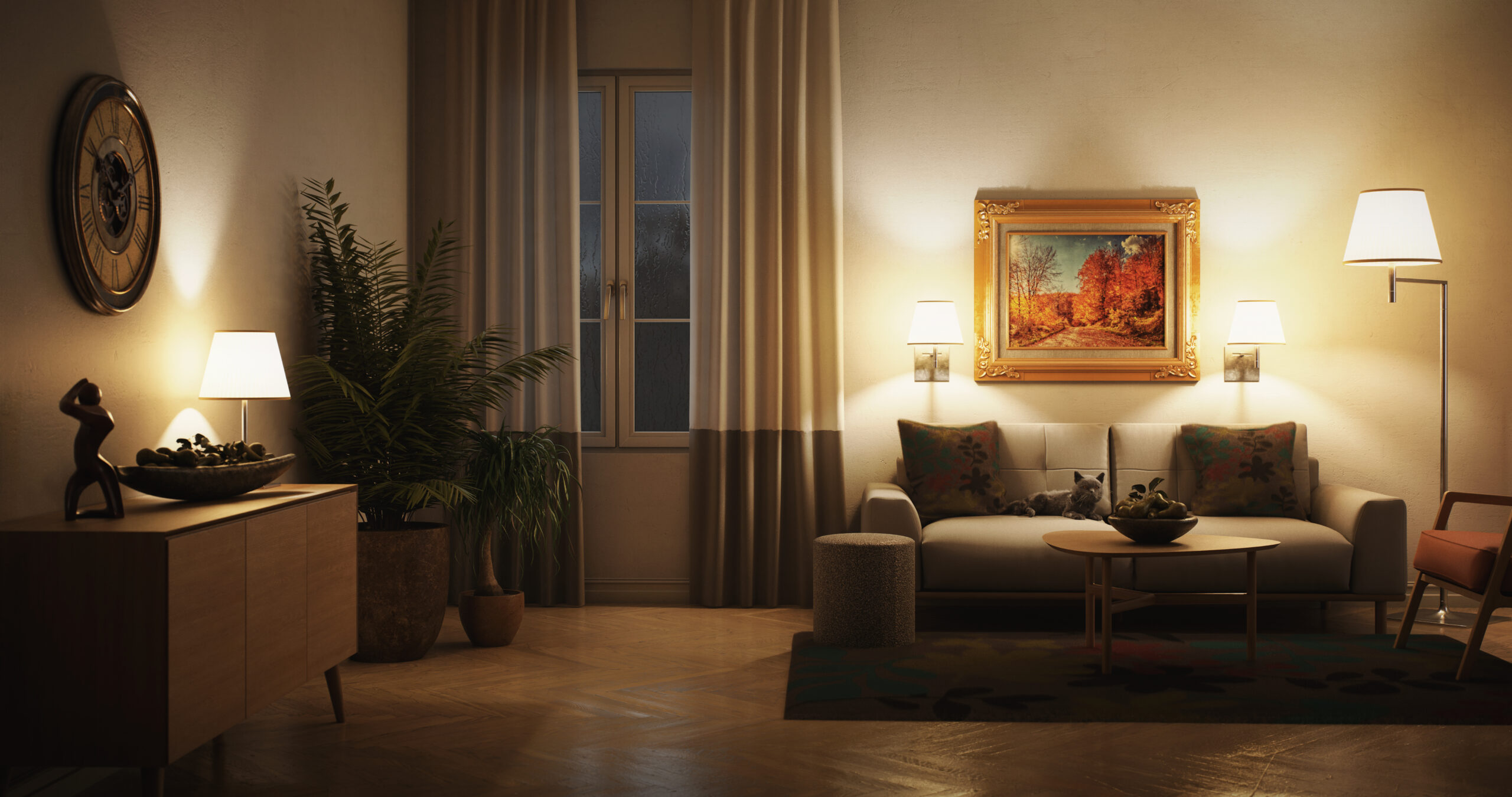 Cozy Evening Ambiance in a Living Room